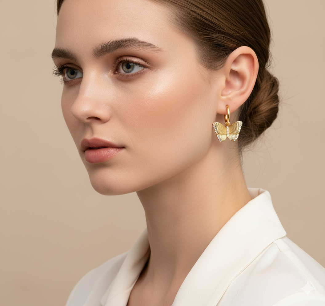 Boucles d'oreilles Papillon incrustée en zircone cubique