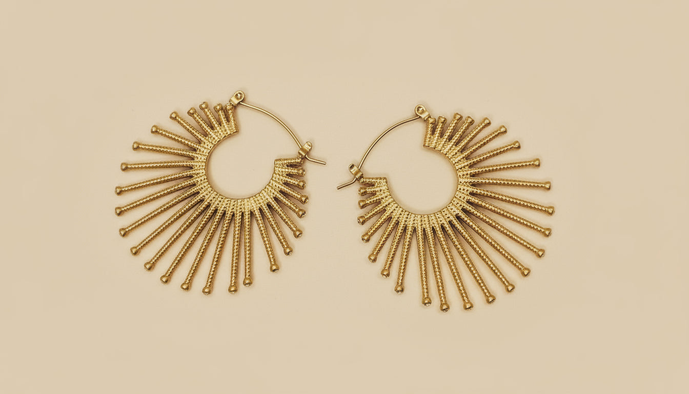 Créoles Soleil en acier inoxydable en forme d'éventail incrustées de zircone cubique